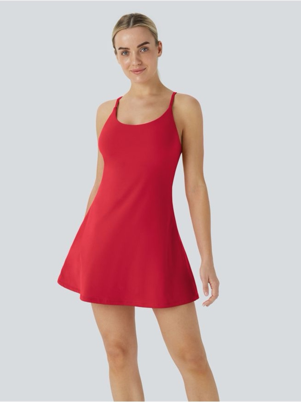 HALARA Vibrant Red Spaghetti Strap Dress with shorts